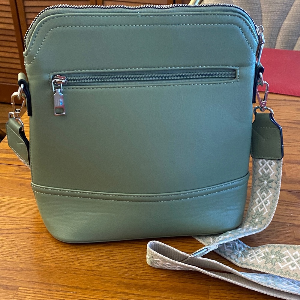Olive Green Crossbody Bag with Embroidered Strap - Picture 10 of 11